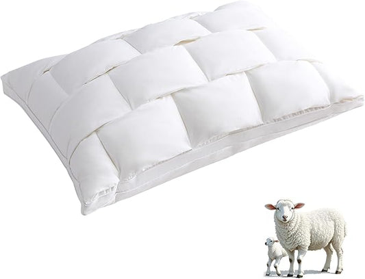 YOUR MOON Organic Wool Pillow Standard Size - Premium Natural Wool Fill, Soft Thick Down Alternative Pillow for Sleeping, 100% Cotton Cover, Support Bed Pillows for Side and Back Sleepers(White)