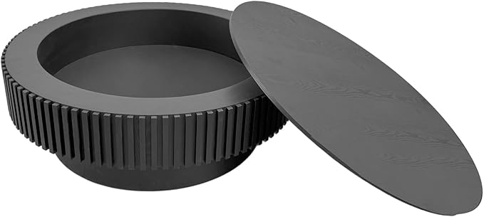 Round Coffee Table for Living Room, Accent Fluted Drum Coffee Table with Storage, Modern Solid Wood Veneered Circle Center Tea Table for Small Space Apartment (39.4''D×14''H-Black)