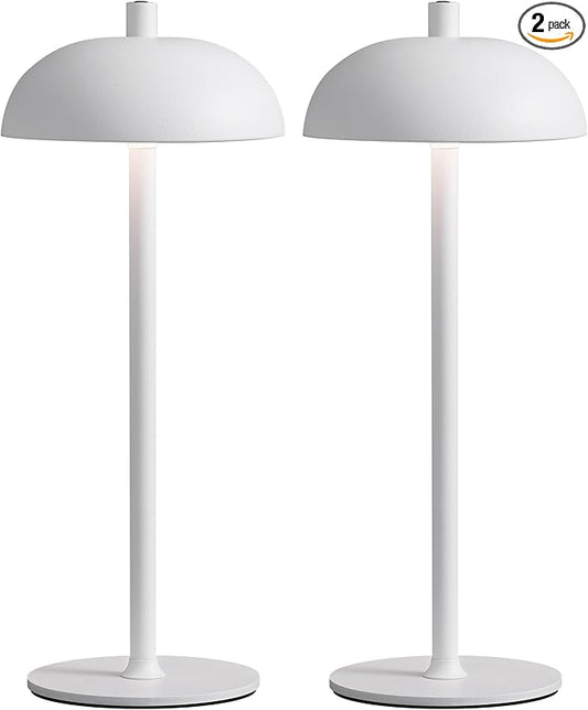 Cordless LED 12" Small Table Lamps Set of 2, Modern Portable Desk Lamp, 3 Color Dimming Rechargeable Battery Lights, for Bedroom, Outdoor, Restaurant, Bedside, Baby Night Light, Gifts (White)