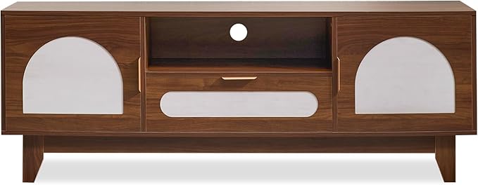 CANMOV 63" Mid Century Modern TV Stand for 60-70 inch TV, Entertainment Center with Storage & Drawer, Wooden Media TV Console for Living Room & Bedroom - Walnut