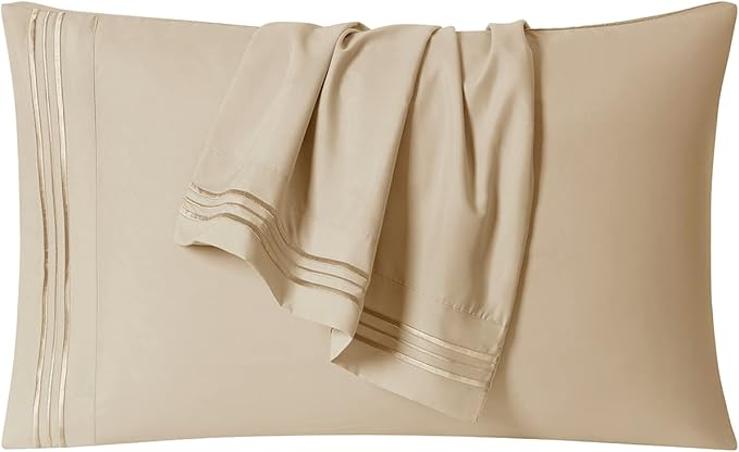 Clara Clark Bed Sheets, Premier 1800 Series 4 Piece Bed Sheet Set, Deep Pocket, Wrinkle, Fade, Stain Resistant, Luxury Soft Bedding Sheets & Pillowcases, Queen, Beige Cream