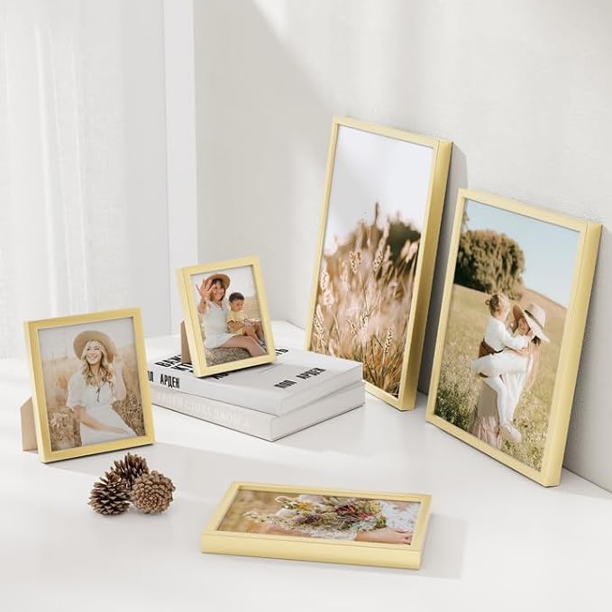 9x11 Metal Picture Frame - Gold Aluminum Picture Frames with Real Glass, Wall Mounting Horizontally or Vertically, Simple and Elegant Decor for Wall Gallery Poster Photo 11x9 Frame, Gold