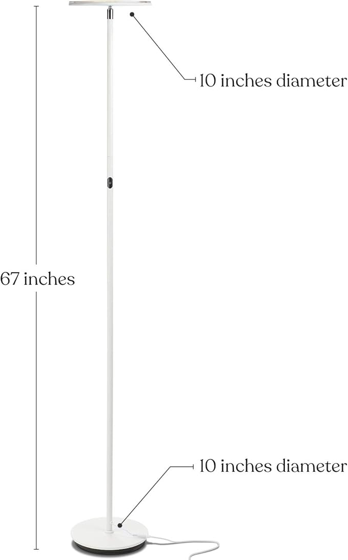 Brightech Sky Flux Dimmable LED Floor Lamp – Super Bright Floor Lamp for Living Room and Offices – Torchiere Standing Lamp with 3 Light Options, Tall Lamp for Bedroom Reading and More - White
