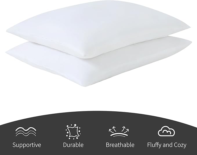 CULVE Bed Pillows Queen Size Set of 4-20x30 Flat Pillows for Sleeping Thin, Medium Support Soft Down Alternative Filling for Side Stomach Back Sleeper