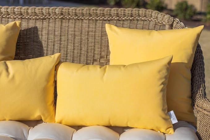 RSH DECOR: Sunbrella Square Throw Pillows Set of 4 | 24" x 24" | Water and Fade-Resistant Performance Fabric | Outdoor Pillow Covers with Down-Alternative Inserts | Canvas Buttercup Yellow