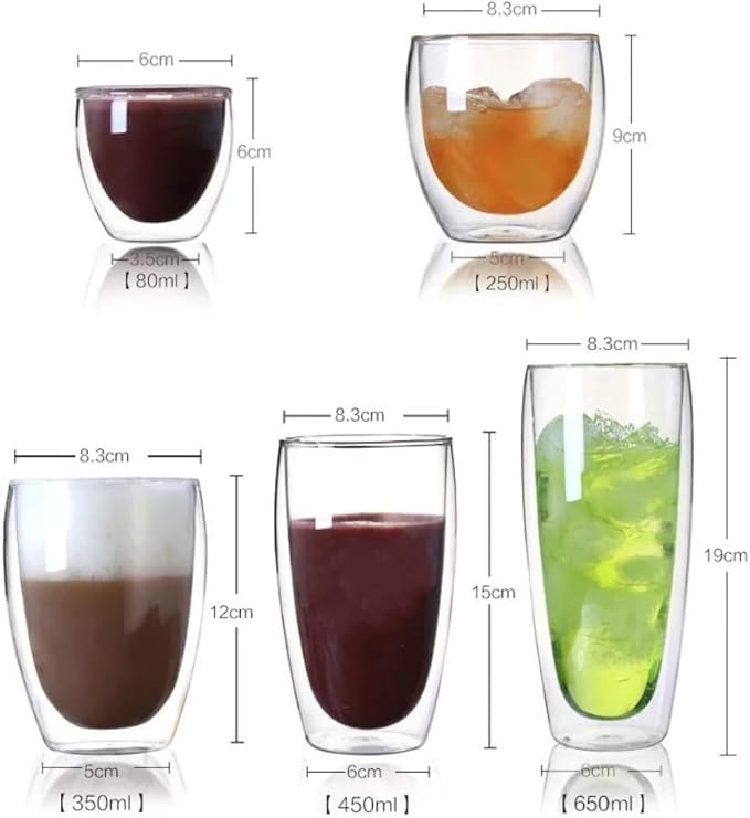 Asng Glass Coffee Mugs, Double Wall Insulated Thermal Cups Drinking Glasses For Tea/Coffee/Latte/Cappucino/Cafe/Milk (650ML/22oz-2PACK)