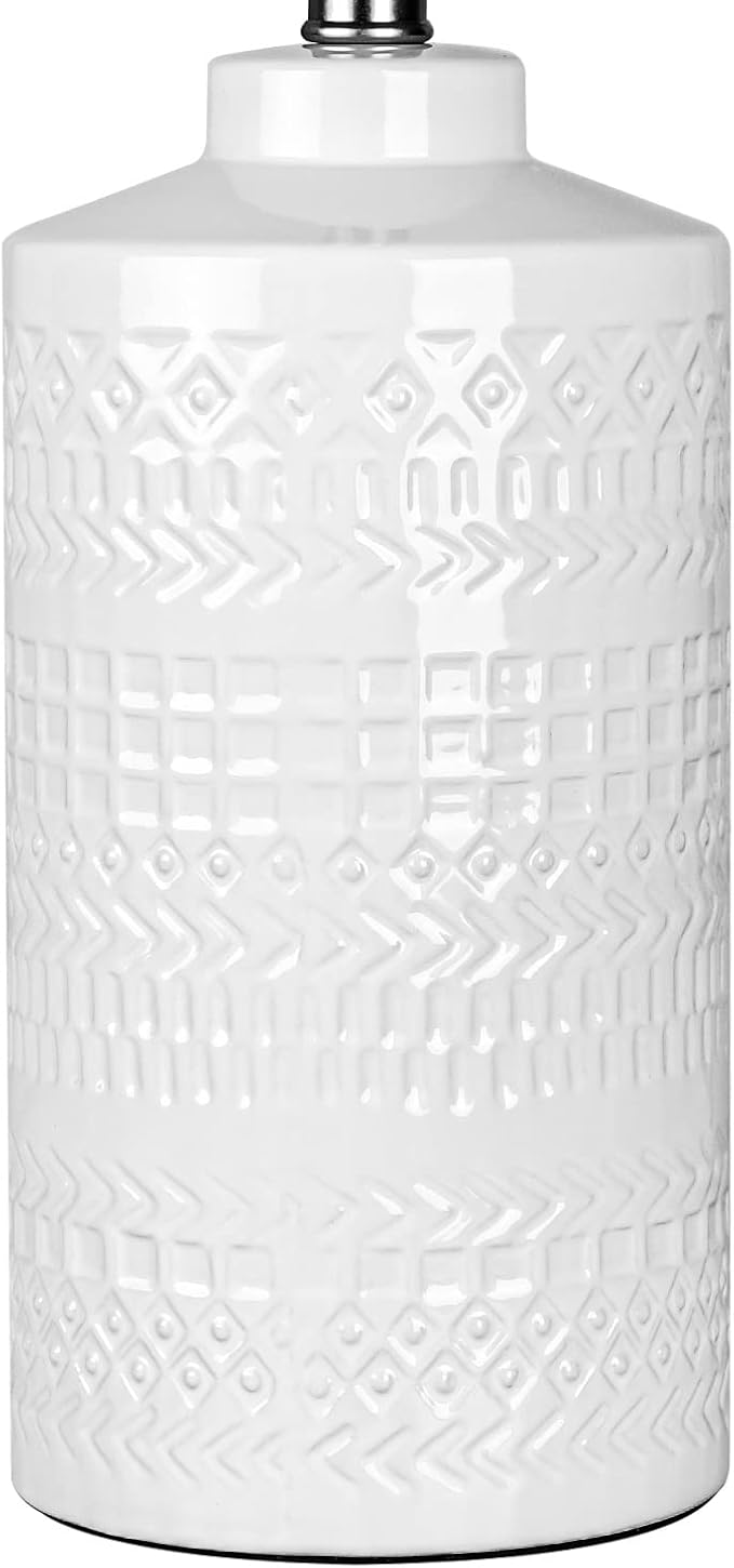 24.5" White Ceramic Table Lamp 3-Way Dimmable Nightstand with White Linen Shade Bedside Lamp for Bedrooms & Living Room Office Reading(Bulb Included)