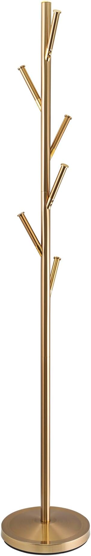 Kira Home Addison 68" Modern 6 Hook Free Standing Metal Coat Rack, Weighted Base, Cool Brass Finish