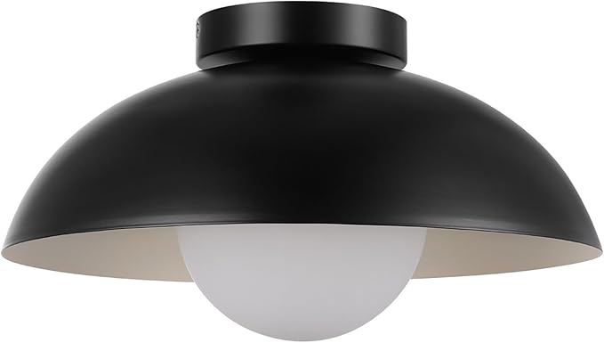 GLOBE Electric 66000076 1-Light Flush Mount Ceiling Light, Matte Black and White Opal Glass Dual Shade, Modern Lighting for Kitchen Island or Dining Room, Wall and Dimmer Switch Compatible