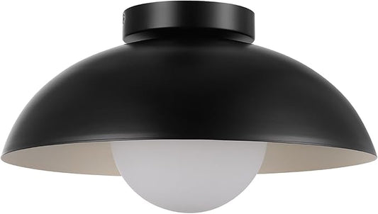 GLOBE Electric 66000076 1-Light Flush Mount Ceiling Light, Matte Black and White Opal Glass Dual Shade, Modern Lighting for Kitchen Island or Dining Room, Wall and Dimmer Switch Compatible