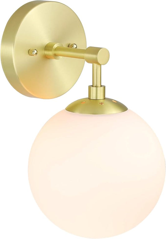 XiNBEi Lighting Wall Light 1 Light Vintage Wall Sconce with White Globe Glass in Satin Brass, Bathroom Vanity Lighting Suitable for Living Room & Hallway XB-W1211-SB