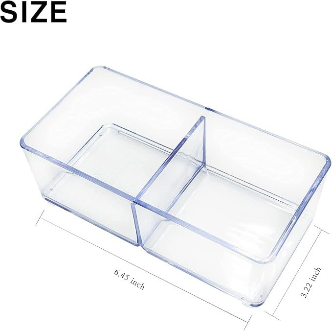 carrotez 2 Compartment Clear Plastic Drawer Organizer for Makeup, Bathroom, Desk, Vanity