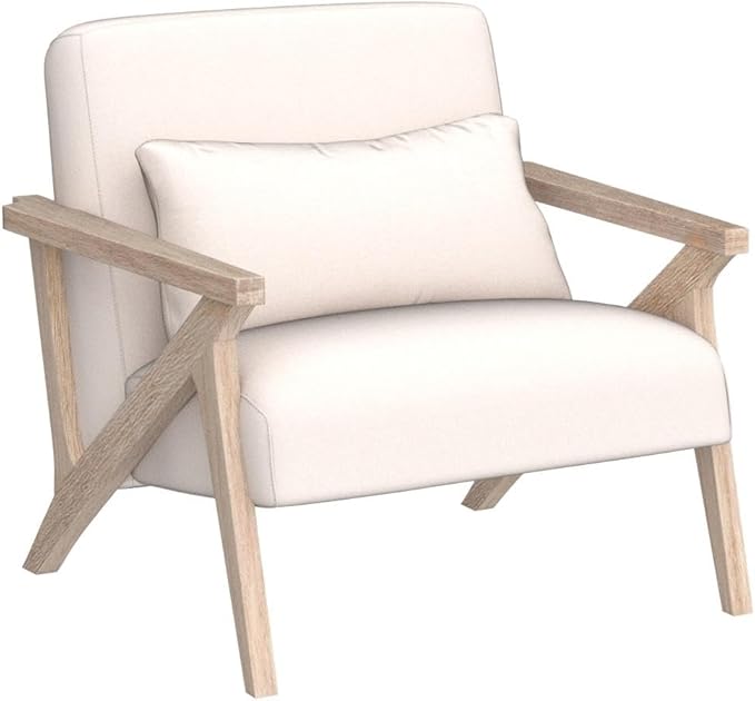 INZOY Mid Century Modern Accent Chair Set of 2 with Wood Frame, Upholstered Armchair with Waist Cushion, Accent Chair for Living Room Bedroom Apartment, Easy Assemble, Beige