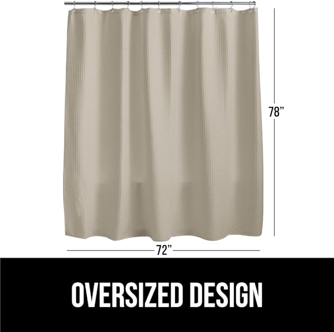 GORILLA GRIP Waffle Shower Curtain, Thick Weighted Fabric, 72x78, Wrinkle and Rust Resistant, Classic Hotel Quality Design, Heavy Duty Long Curtains for Bathroom Showers, Bath Tubs, Machine Wash Beige