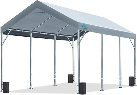 ADVANCE OUTDOOR 12x20 ft Heavy Duty Carport Potable Car Canopy Garage Party Tent Boat Shelter, Adjustable Height from 9.5 ft to 11 ft, Gray