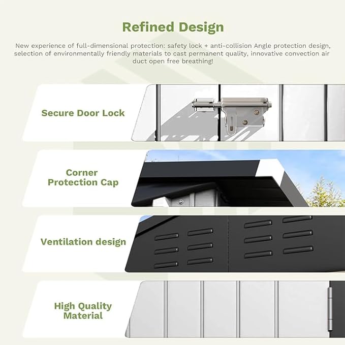 Greesum 6×4FT Outdoor Storage Shed, Metal Patio Storaged Sheds with Lockable Doors, Sheds & Outdoor Storage for Bike, Backyard, Pool and Garden, White