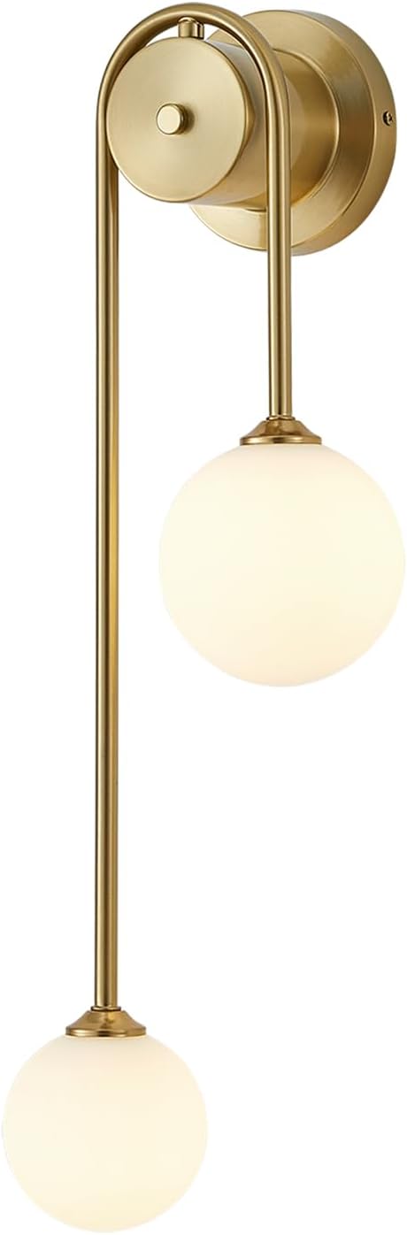 Golden Wall lamp Double Ball, mid-Century Modern Glass Wall sconces,with G9 Tricolor Bulb for Living Room Bedroom Bedside Stairs Restaurant Bathroom Corridor Aisle Lighting