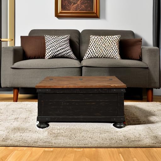 Signature Design by Ashley Valebeck Farmhouse Lift Top Coffee Table with Storage, Distressed Brown & Black Finish