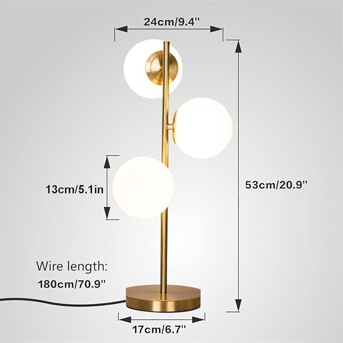 Modern Gold Globe Table Lamp Mid Century 3-Light Desk Lamp with Milk White Glass Shade Metal Base Nightstand Lamp for Bedroom Bedside End Table,G9 Bulb(Not Included)