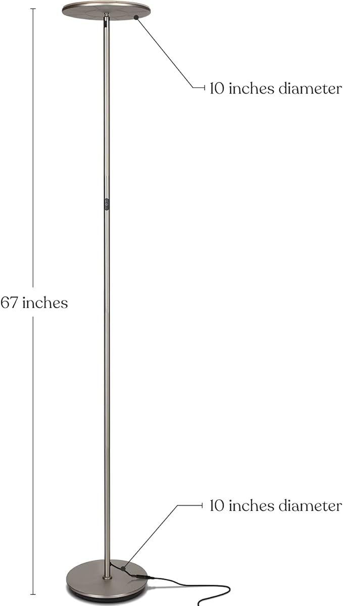 Brightech Sky Flux Dimmable LED Floor Lamp – Super Bright Floor Lamp for Living Room and Offices – Torchiere Standing Lamp with 3 Light Options, Tall Lamp for Bedroom Reading and More - Nickel