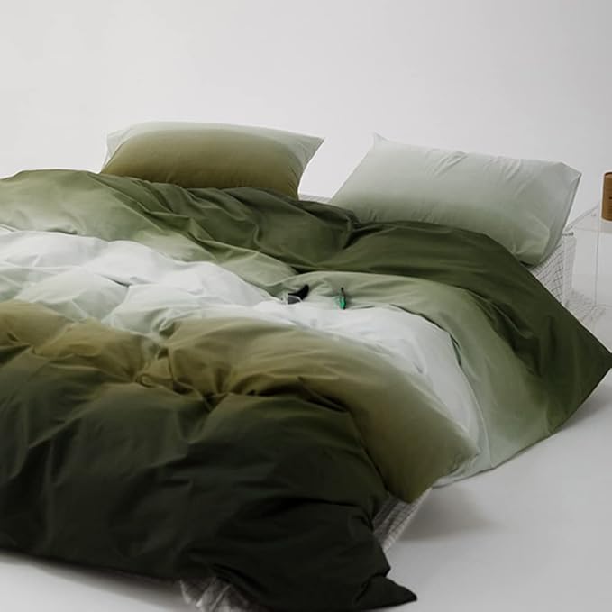 CLOTHKNOW Green White King Size Comforter Set Olive Green Gradient Bedding Comforter Sets Soft Olive Comforter with 2 x Pillow Cases