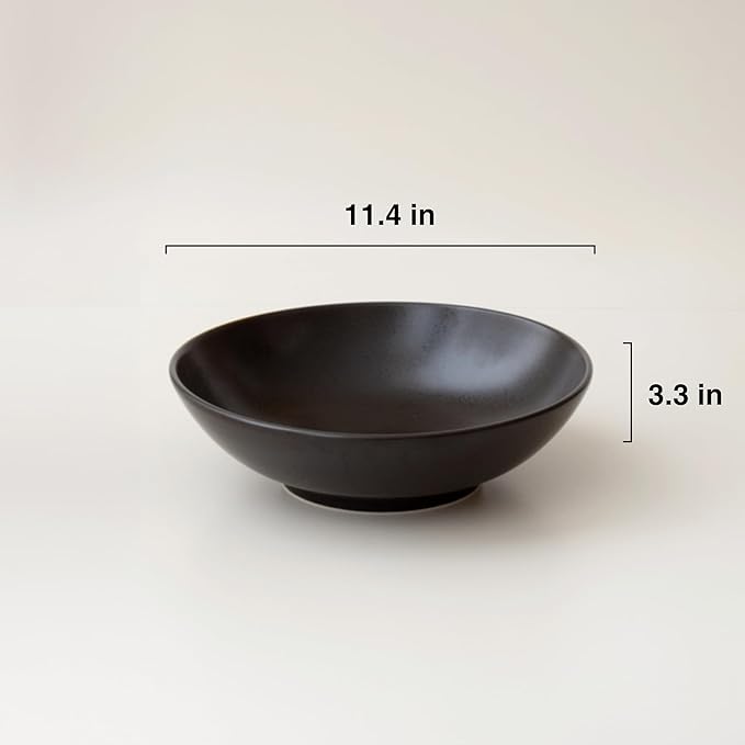 WENSHUO Large Salad Bowl, Ceramic Stoneware with Reactive Glaze, Serving & Mixing, 2Qt (Ink Spot Brown) (Ink Spot Brown)