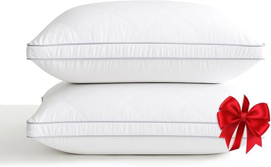 Deodar Goose Feather Down Pillows Standard - Made in USA -Hotel Bed Pillow Gusseted 2 Pack White Fluffy Pillow for Back Side Stomach Sleeper 20" x 26"