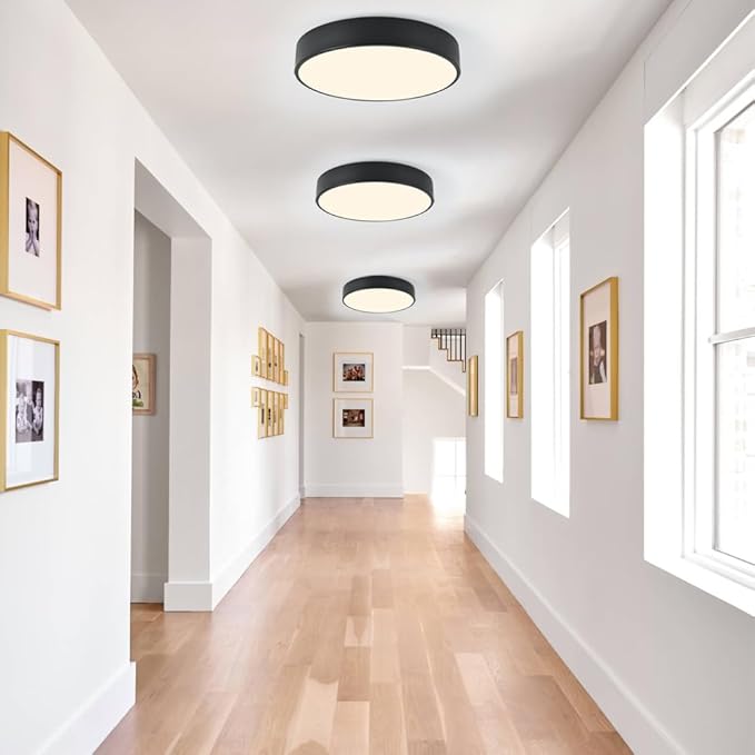 Modern Black Flush Mount Ceiling Light, 3-Lights Round Ceiling Light, Minimalistic Ceiling Lamp Acrylic Shade Lighting Fixture for Bedroom Laundry Room Bathroom Hallway(15.8 Inch)
