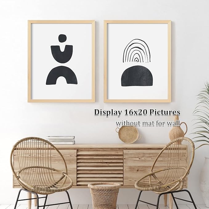 Egofine 16x20 Solid Wood Picture Frame, Made of Solid Wood Covered by Plexiglass 11x14/12x16 with Mat 16x20 without Mat, Poster Frame for Wall Mounting Photo Vertically or Horizontally, Natural Wood