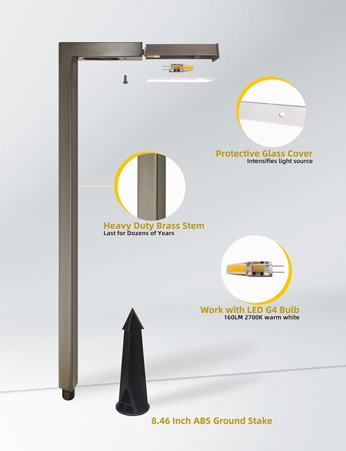 COLOER Brass Low Voltage Outdoor Pathway Lights Bronze Finish 4-Pack with G4 LED Bulb,9-17V AC/DC Garden Lights Electric,Halloween Walkway Light,IP65 Waterproof,2700K Landscape Lighting(603B)