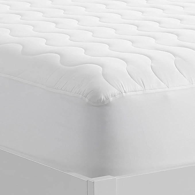 Serta Air Dry Basic Comfort Performance Fabric Quilted Mattress Pad, Cooling and Breathable Mattress Cover, Moisture Wicking Protection with 15" Deep Pocket, Queen, White