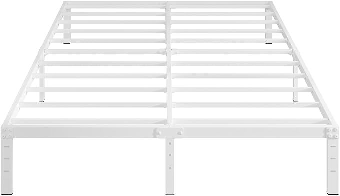 12 Inch Bed Frame Queen Size, Heavy Duty Steel Queen Bed Frame No Box Spring Needed, Mattress Foundation, Easy Assembly, Noise-Free,White