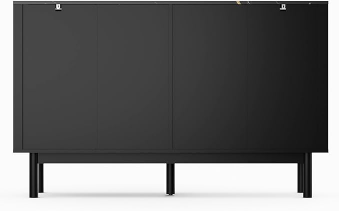 Fluted 6 Drawers Dresser for Bedroom, 54" Wide Modern Chest of Drawers with Faux Marble Top, Curved Profile Design, Solid Wood Legs, Wodden Dresser TV Stand, Storage Organizer for Bedroom, Black