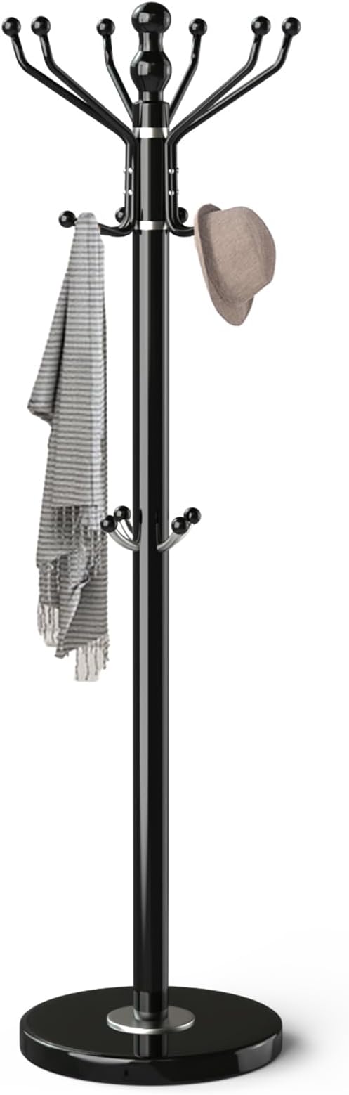 Modern Coat Rack with Natural Marble Base, Metal Freestanding Coat Racks with 16 Hooks, Sturdy Coat Rack Stand for Hanging Scarf, Bag, Jacket, Standing Coat Hall Tree Hanger Holder Stand