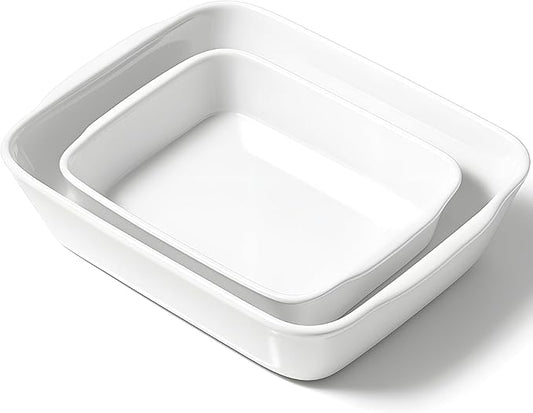 Casserole Dish Set for 2，Ceramic Baking Pan, Ceramic Baking Dish, Bakeware for Baking, Kitchen Decor, Microwave Oven Safe，Kitchen Decor (1.2QT/3QT)