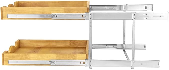 DINDON 2 Tier Pull Out Cabinet Organizer (20" W x 18" D) Double Tier Slide Out Wood Drawer Under Cabinet Storage And Organization…