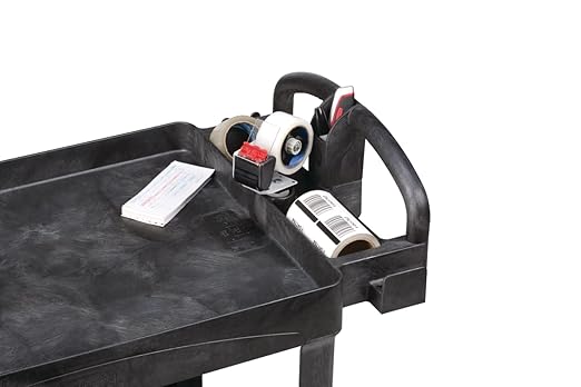 Rubbermaid Commercial Products BRUTE Heavy Duty 2-Shelf Utility/Service Cart, Medium, Lipped Shelves, Ergonomic Handle, 750 lb Capacity, Black, for Warehouse/Garage/Cleaning/Office