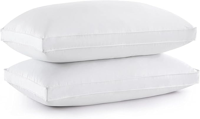 puredown® Goose Feather Down Pillows, Gusseted Bed Pillows for Sleeping 100% Cotton Cover, Set of 2 Standard Size