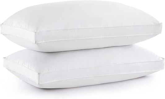 puredown® Goose Feather Down Pillows, Gusseted Bed Pillows for Sleeping 100% Cotton Cover, Set of 2 Standard Size