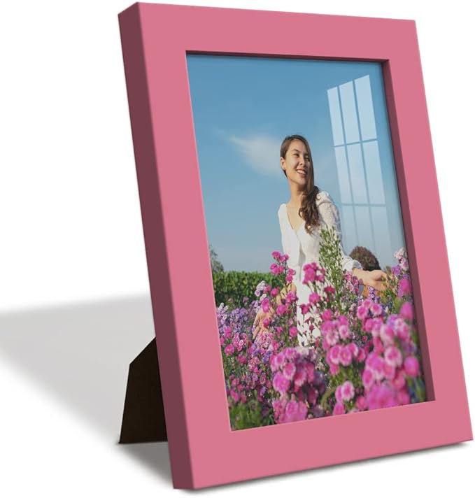 Renditions Gallery 5x7 inch Picture Frame High-end Modern Style, Made of Solid Wood and High Definition Glass Ready for Wall and Tabletop Photo Display, Hot Pink Frame
