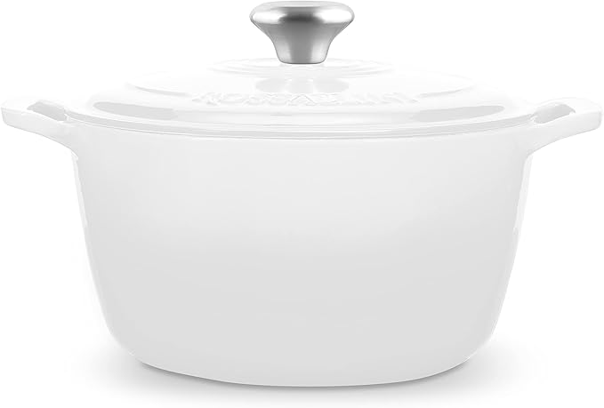 Signature Enameled Cast Iron Dutch Oven, Non-Stick Serving Pot with Tight Fitting Lid for Perfect Roasting, Baking, Sauteing, and Bread Making | 13.5Q (12.7L) - White