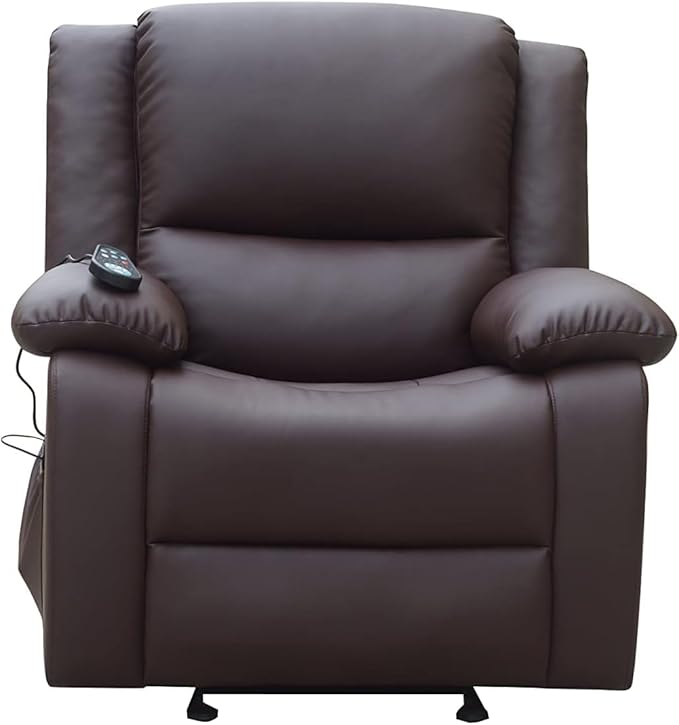Ella Rhae Massage Leather Recliner Chair with Heat and USB Charging Port (Brown)