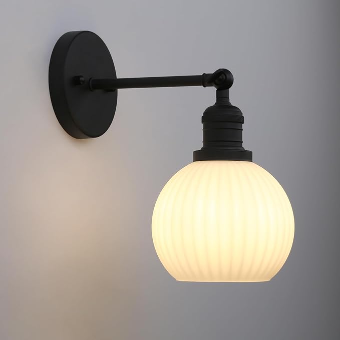 Vintage Wall Sconce 1-Light with Milk White Glass Globe Shade, Hardwired Modern Indoor Wall Mounted Lamp Fixture for Farmhouse Living Room Bedroom Bathroom
