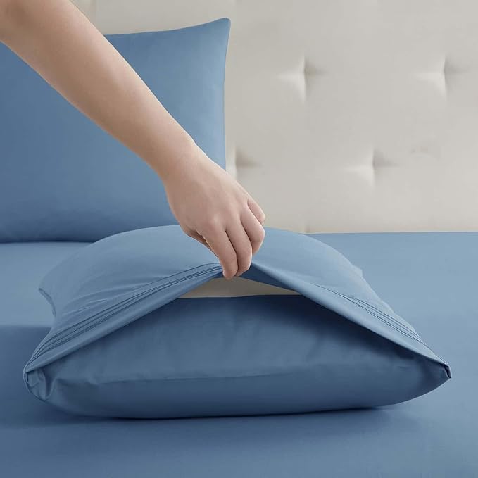 Clara Clark Bed Sheets, Premier 1800 Series 4 Piece Bed Sheet Set, Deep Pocket, Wrinkle, Fade, Stain Resistant, Luxury Soft Bedding Sheets & Pillowcases, California King, Blue Heaven