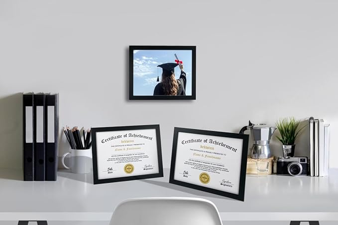 8.5x11 Diploma Frame Certificate Document Frame Set of 3 with High Definition Glass,Picture Frame for Wall and Tabletop Display in Black