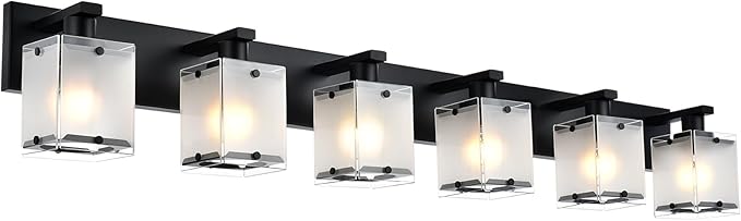 Bathroom Vanity Light Fixture, 6-Lights Modern Vanity Lighting Over Mirror with Frosted Glass Shades, Wall Mount Lamp for Bath Living Room, E26 Bulb Base