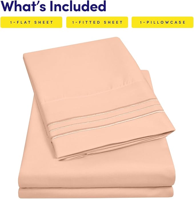 1500 Supreme Collection Twin XL Sheet Sets Peach - 3 Piece Bed Sheets and Pillowcase Set for Twin XL Mattress - Extra Soft, Elastic Corner Straps, Deep Pocket Sheets, Twin XL Peach
