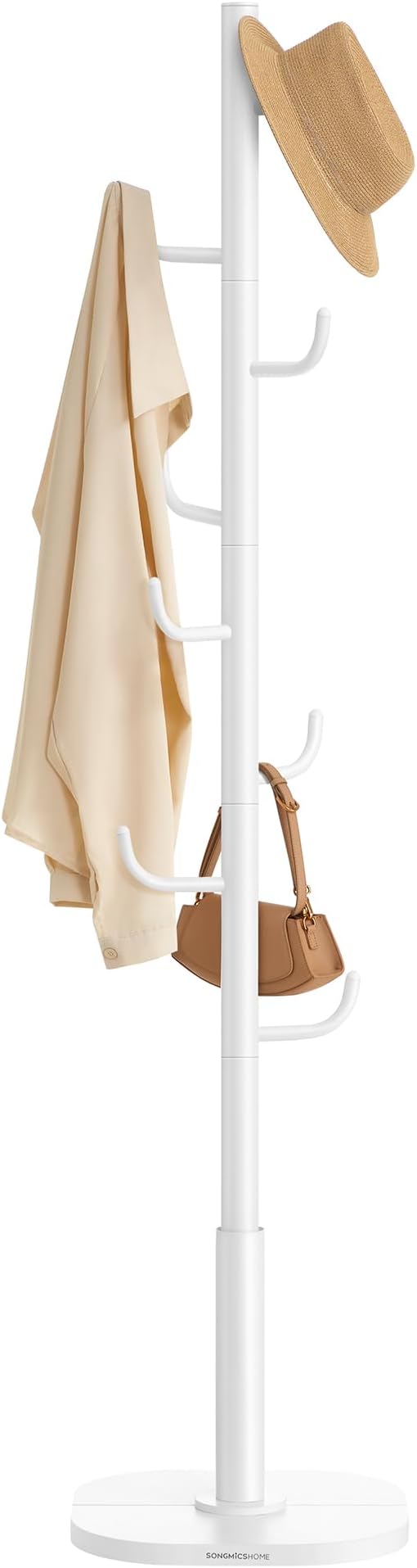 SONGMICS HOME Cactus-Shaped Coat Rack, Freestanding, Stand with 8 Sturdy Hooks, with Curved Ends, 69 Inches Tall, for Clothes, Hats, Bags, Cloud White URCR039W01