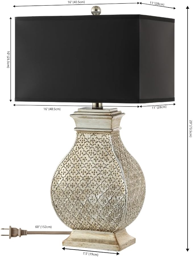 SAFAVIEH Lighting Collection Malaga Silver/ Black Rectangle Shade 30-inch Bedroom Living Room Home Office Desk Nightstand Table Lamp Set of 2 (LED Bulbs Included)