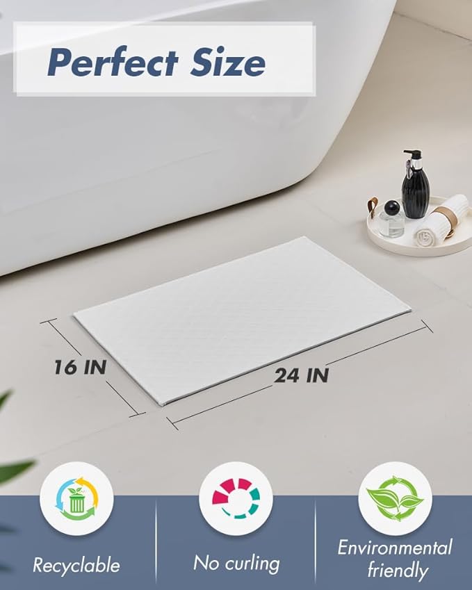 AMOAMI Ultra Thin Bathroom Rugs, Rubber Backed Bath Mats for Bathroom Non Slip, Absorbent Bathroom Mat for Floor, Shower, Sink(16"x24", White)